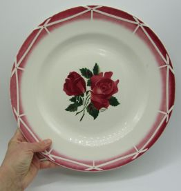 grand plat Digoin Sarreguemines Cibon décor de rose