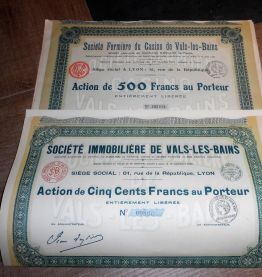 Lot 10 Actions de 500 francs au Porteur en 2 lots 1927-1931