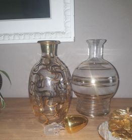 Duo de carafes verre doré 50's