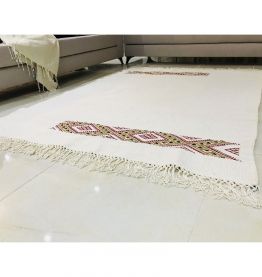 Tapis kilim fait main en soie couleur blanc crème
