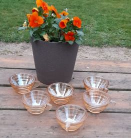 6 tasses café, art déco, abricot clair irisées, gondolo