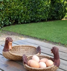 Corbeilles en vannerie, à tête de canard, vintage 