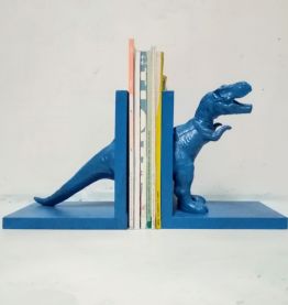 Serre livres dinosaure bleu, t-rex  bleu