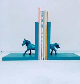 Serre livres cheval bleu pétrole,
