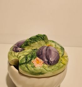 Sucrier céramique décor à la barbotine prunes, sans marque