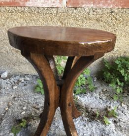 Ancien Tabouret de Traite Pieds Courbés Bois Massif VintagE