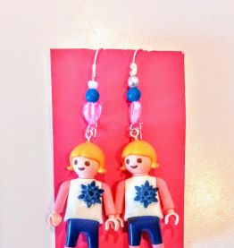Boucles d'oreilles Playmobil/argenté/blanc/rose/bleu