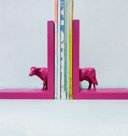 Serre livres vache en rose fuchsia