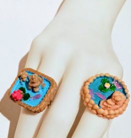 Bague réglable à étang de fée miniature carré