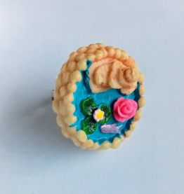 Bague réglable, étang de fée, lotus et poisson roses