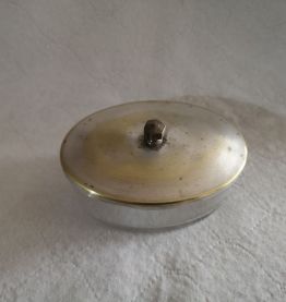 PORTE SAVON verre couvercle métal argenté 
