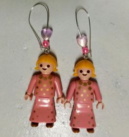 Boucles d'oreilles Playmobil/argentées, roses, dorées