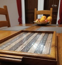 plateau de service en noyer fond décor céréales naturelles