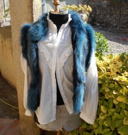 GILET FOURRURE VINTAGE KRYOS QUASI NEUF T 36-38 BLEU MARINE 