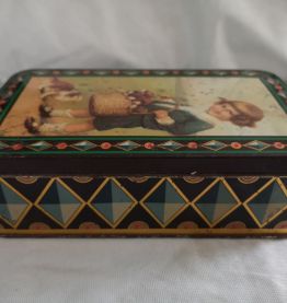 boite metal tres ancienne enfant chat et chien serigraphie 