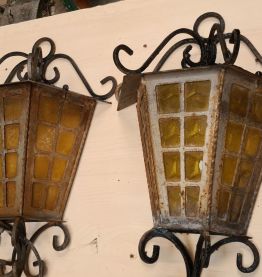 2 lanternes  mural   fer forgé style 1920  dans leur jus 40x