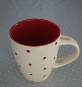 6 Mugs vintage en céramique à pois rouges
