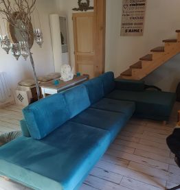 Canapé  velours d angle gauche fixe bleu canard