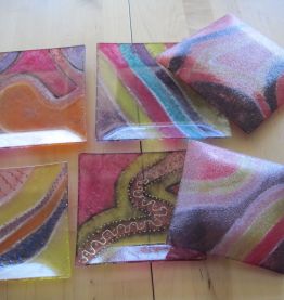 6 assiettes en verre peinte main décor unique   