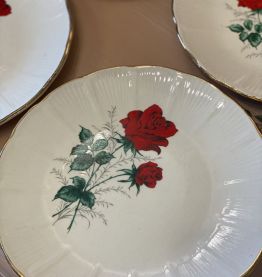 4 assiettes à dessert rose rouge