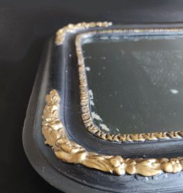miroir ancien en bois noir et doré