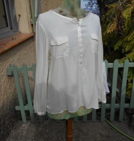 CAROLL BLOUSE CHEMISIER BLANC CREME T 36 38 40 SOIE QUASI NE