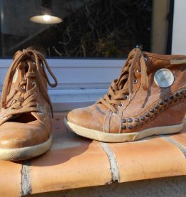 CHAUSSURES BASKETS PATAUGAS T 36 MARRON CLAIR CUIR 