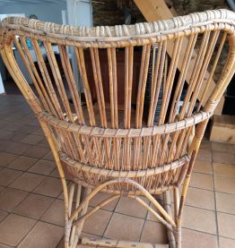 Rocking chair 70's bambou et osier