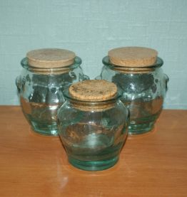 3 bocaux vintage en verre épais et bouchon de liège