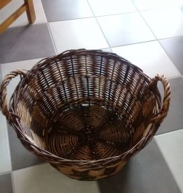 Grand panier osier tissé à la main damier Début 20 ème  