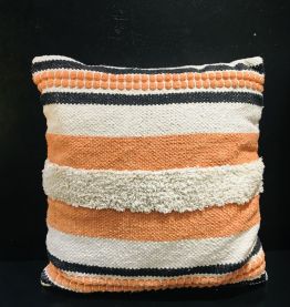 Coussin coton laine macramé orange et noir