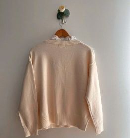 Pull Écru dentelle laine et pierres argentés