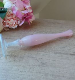 Vase Romantique Soliflore Rose en Opaline avec Pied Torsadé 