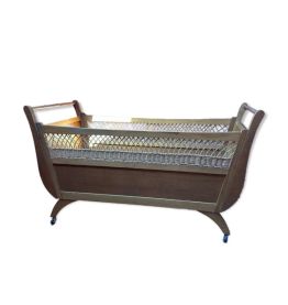 Lit rotin et bois vintage année 60