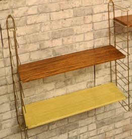etagere 1960 acier faux bois et chrome or 4 montants   184 c