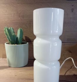 Lampe tube style space age verre opalin blanc soufflé, 1990