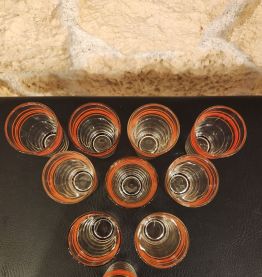 Lot de 10 verres vintage lignes rouges
