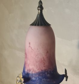 lampe bronze abat jour pate de verre signé eross de france n