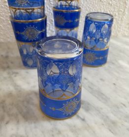 6 verres à thé marocains bleus et dorés.