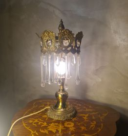 lampe1960 a 70s bronze et laiton a pampilles larmes de verre