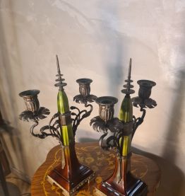 paire de chandelier autrichien antique en bronze, style Art 