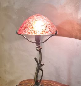 lampe bronze style art nouveau 1975 a 85  abat jour verre de