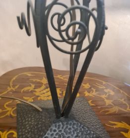 lampe fer forgé ancienne ,1900 a 30 avec abat jour verre vit