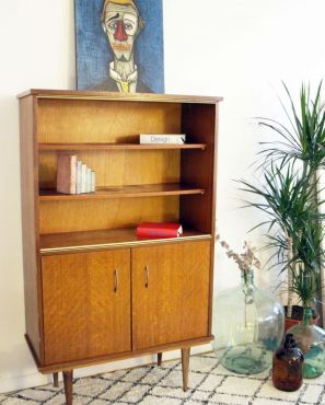 Meuble vitrine bibliothèque vintage pieds compas 50s
