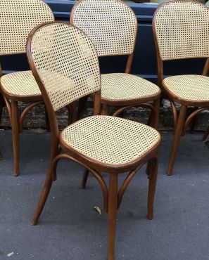 Suite 8 chaises bistrot cannage vintage 1960