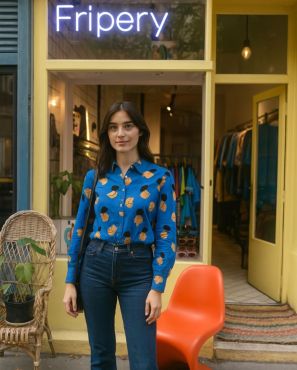 Chemise bleue à motifs vintage 