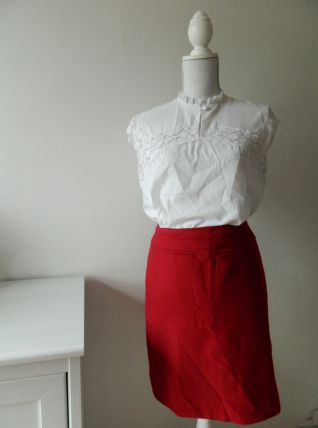 Jupe droite en laine rouge vif lipstick vintage
