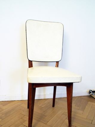 Chaise vintage scandinave blanche et bois pas cher