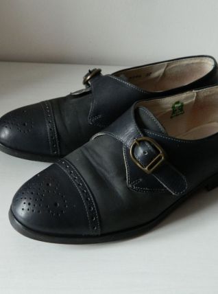 Derbies monk vintage bleu gris cuir véritable GUMA