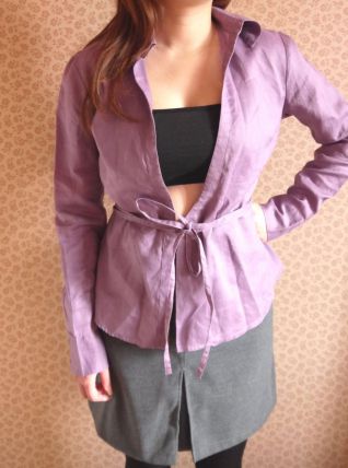 Chemise NAF NAF top cache coeur kimono lacet violet parme T36